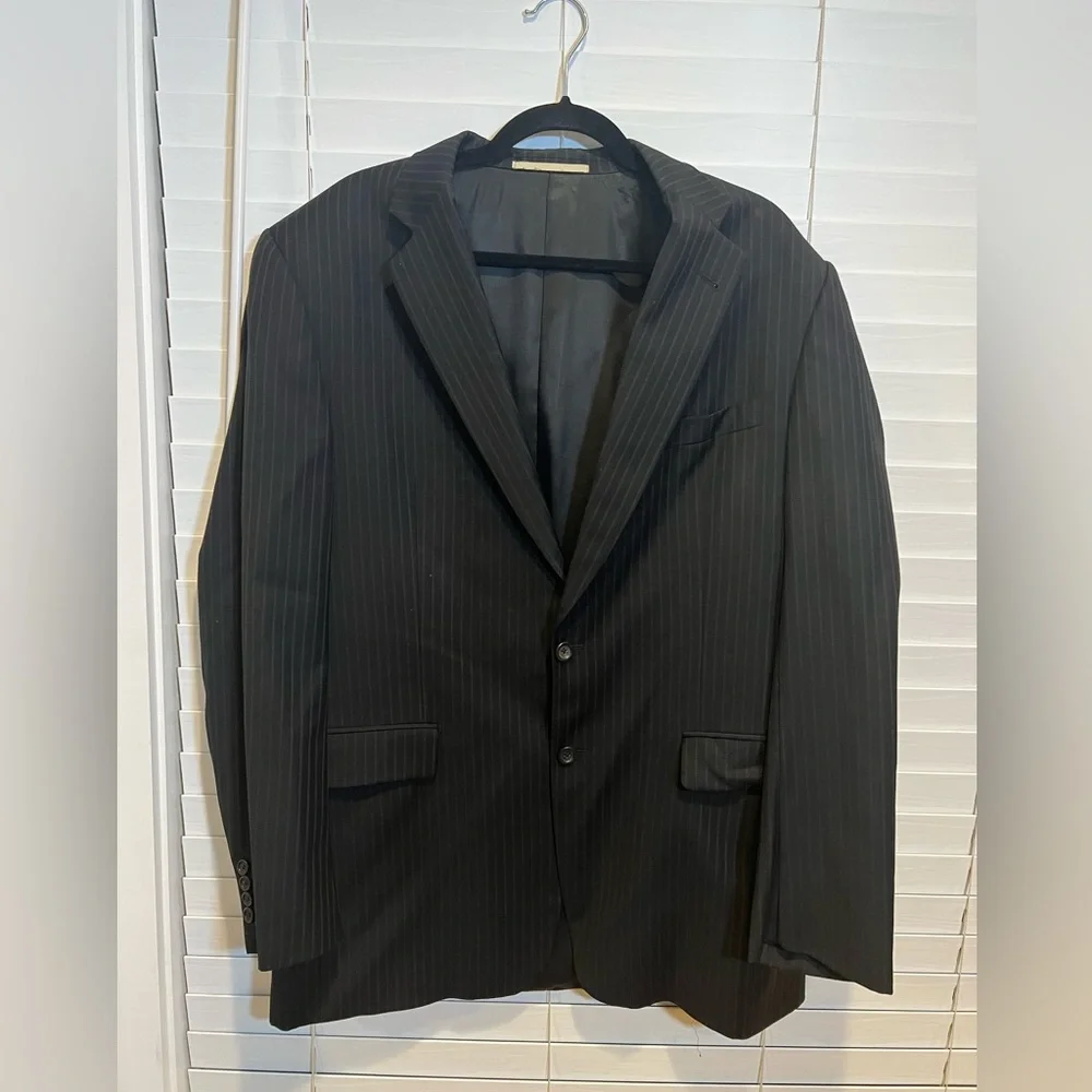 Burberry London Kensington Mens 42L Wool Pinstripe Suit Jacket Blazer Black